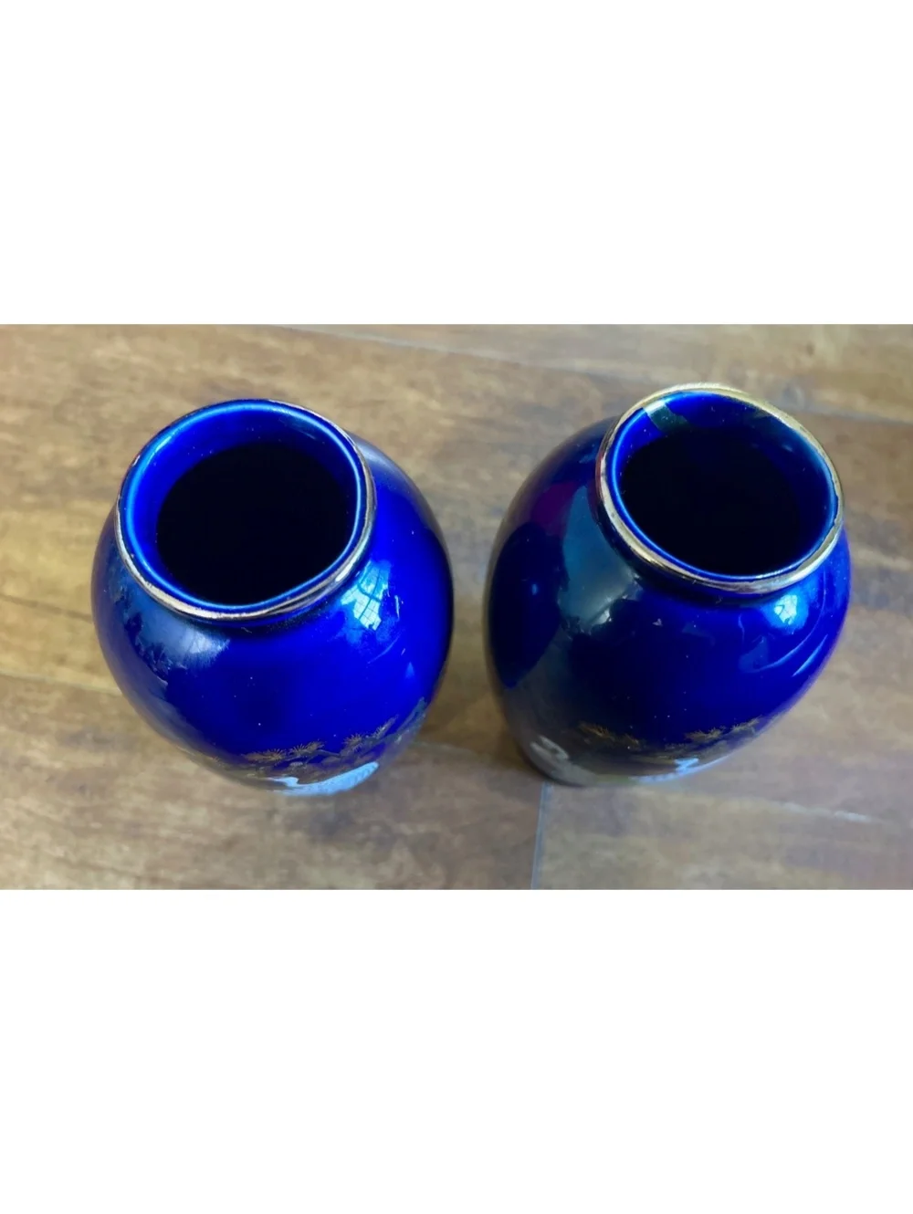 Pair of Vintage Blue Ceramic Vases with Crane Bird Design from Japan